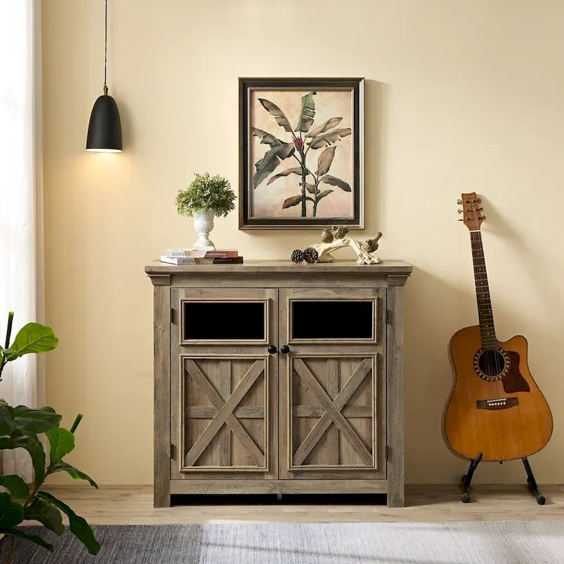 Buffet-Sideboard mit 2 Glastüren & Barschrank