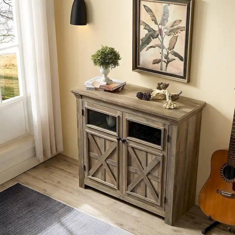 Buffet-Sideboard mit 2 Glastüren & Barschrank