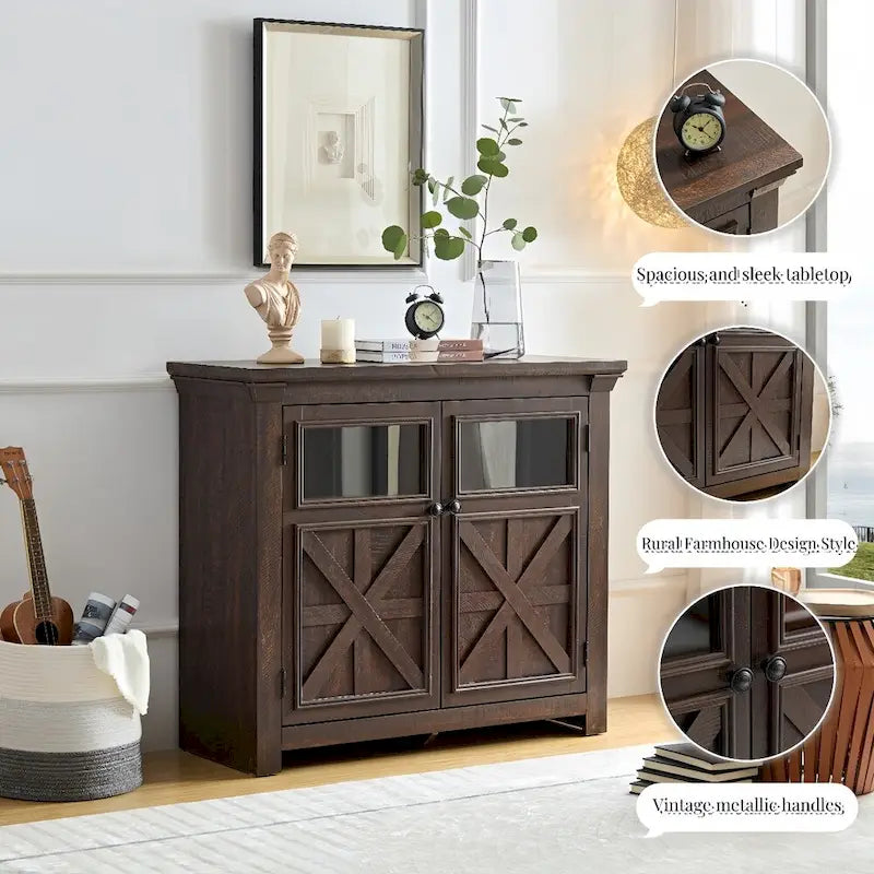 Buffet-Sideboard mit 2 Glastüren & Barschrank