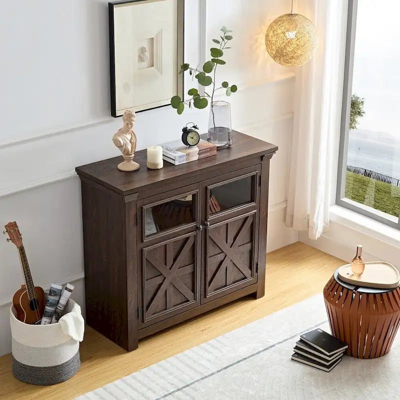 Buffet-Sideboard mit 2 Glastüren & Barschrank