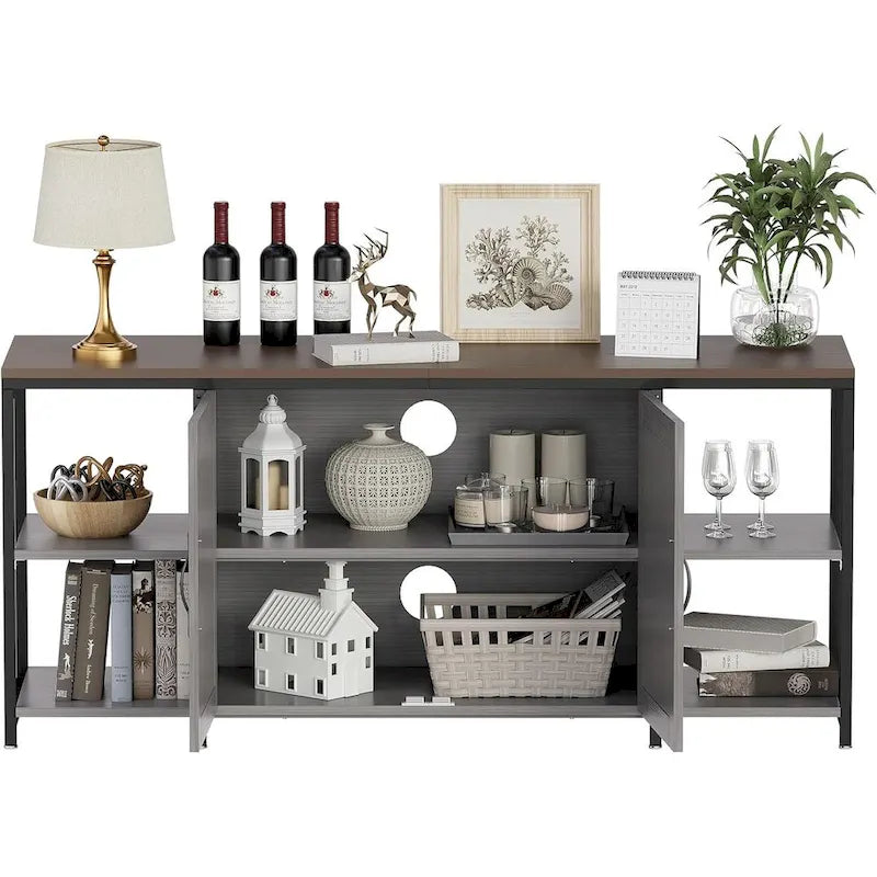 Farmhouse TV Stand with Doors & Open Shelves – Fits Up to 65"