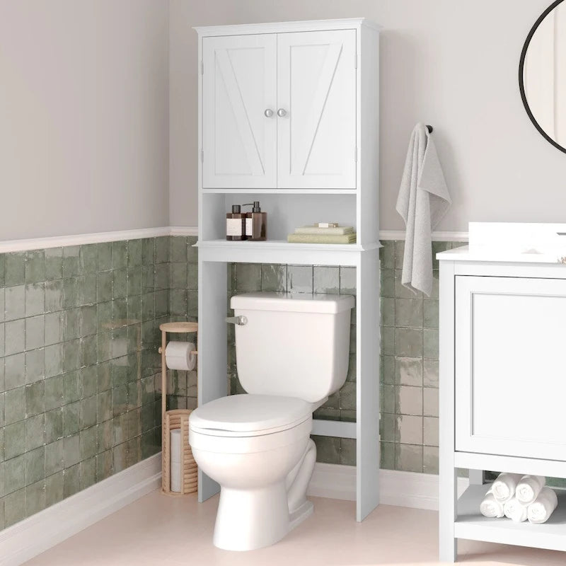 Aufbewahrungsschrank über der Toilette mit 2 Türen und offenem Fach – Landhausstil