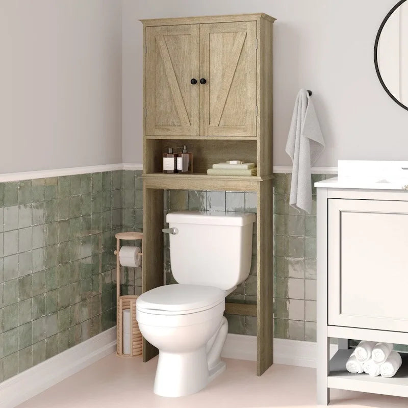 Aufbewahrungsschrank über der Toilette mit 2 Türen und offenem Fach – Landhausstil