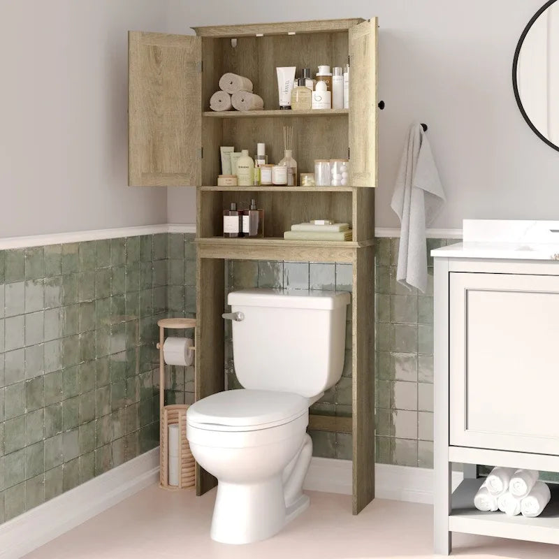 Aufbewahrungsschrank über der Toilette mit 2 Türen und offenem Fach – Landhausstil