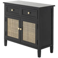 Black Storage Cabinet with Rattan Doors & 2 Drawers