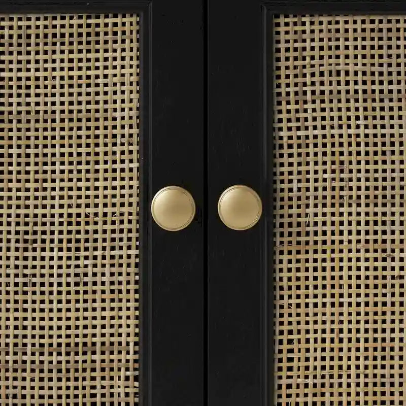 Black Storage Cabinet with Rattan Doors & 2 Drawers
