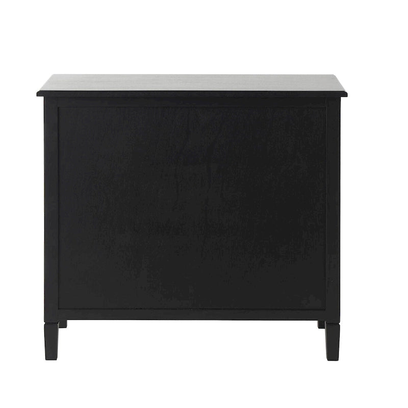 Black Storage Cabinet with Rattan Doors & 2 Drawers