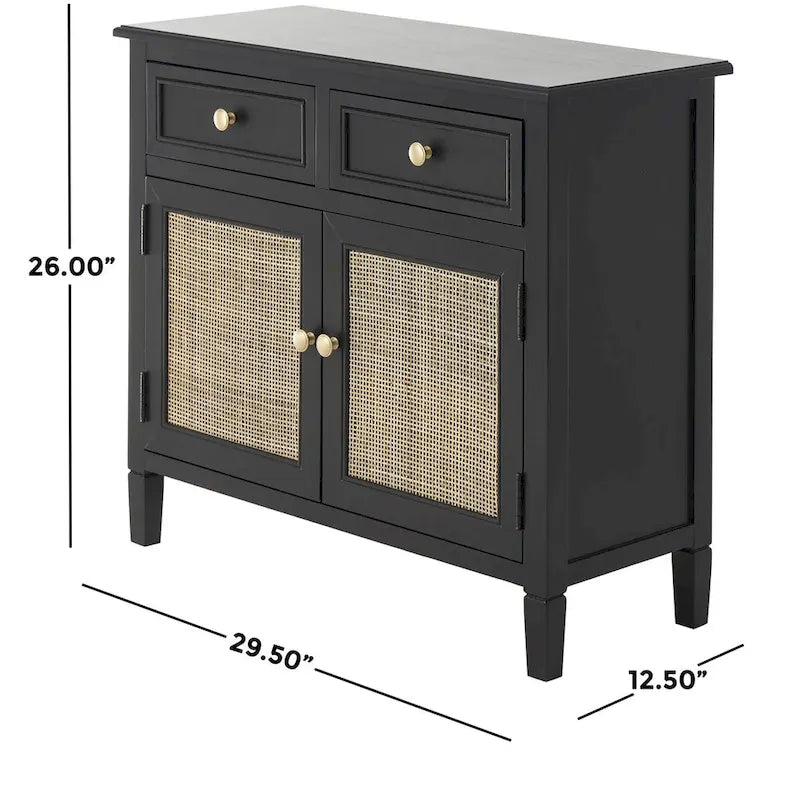Black Storage Cabinet with Rattan Doors & 2 Drawers